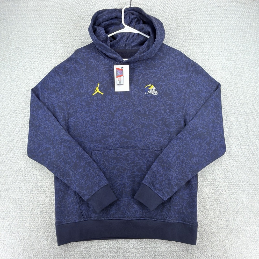 NWT Jordan Michigan Wolverines Hoodie Mens Medium Navy Football AOP DR0278-426